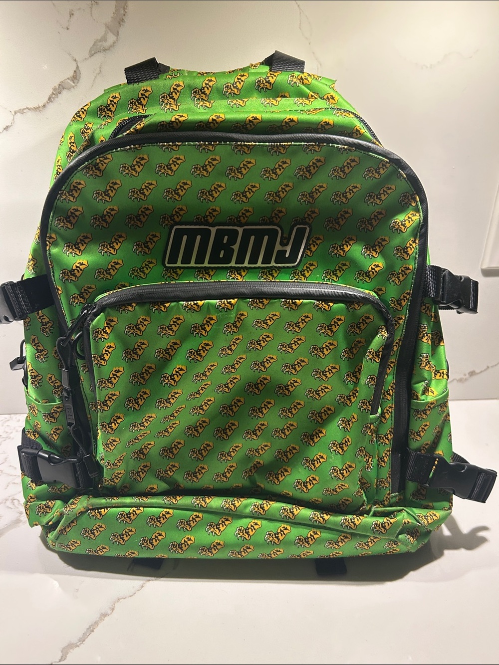 Rare Marc By Marc Jacobs Green Backpack with Yellow Tiger Print